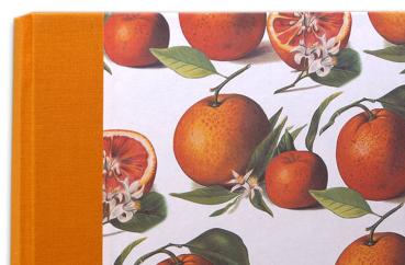 Rezeptbuch mit Orangenmotiv und Leinenrücken